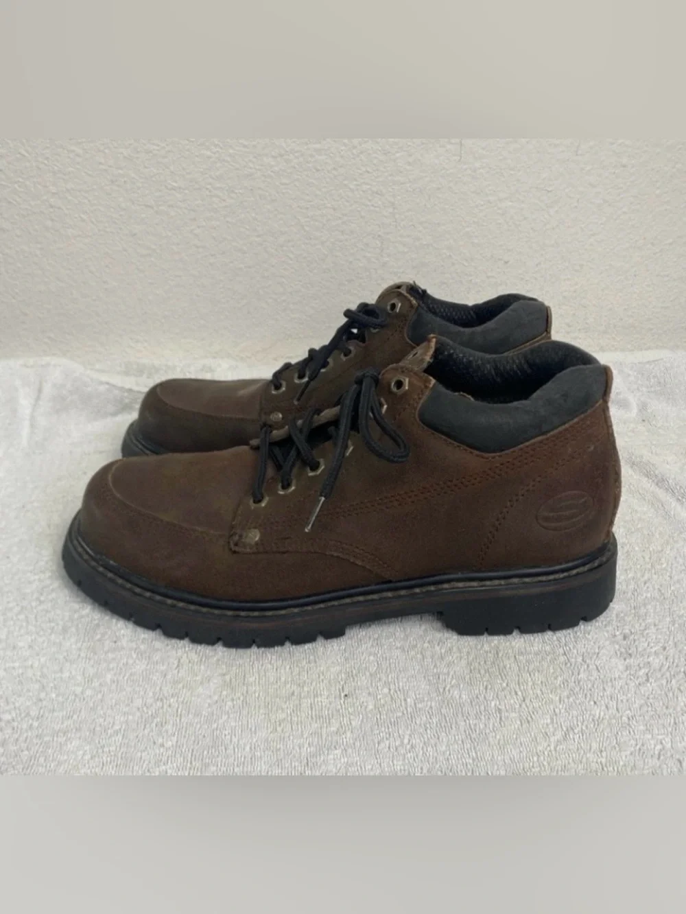 Vintage Sketchers Men Dark Brown Leather Lace Up Combat Boot Size 8.5 Streetwear